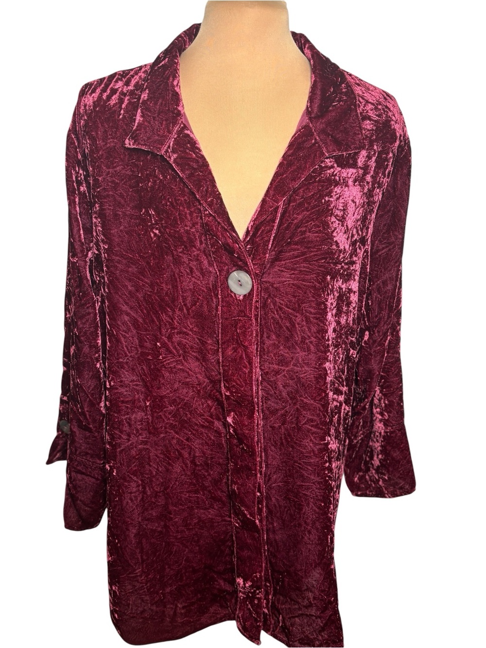 Habitat Burgundy Crushed Velvet Button Front Blouse Women's Extra Large